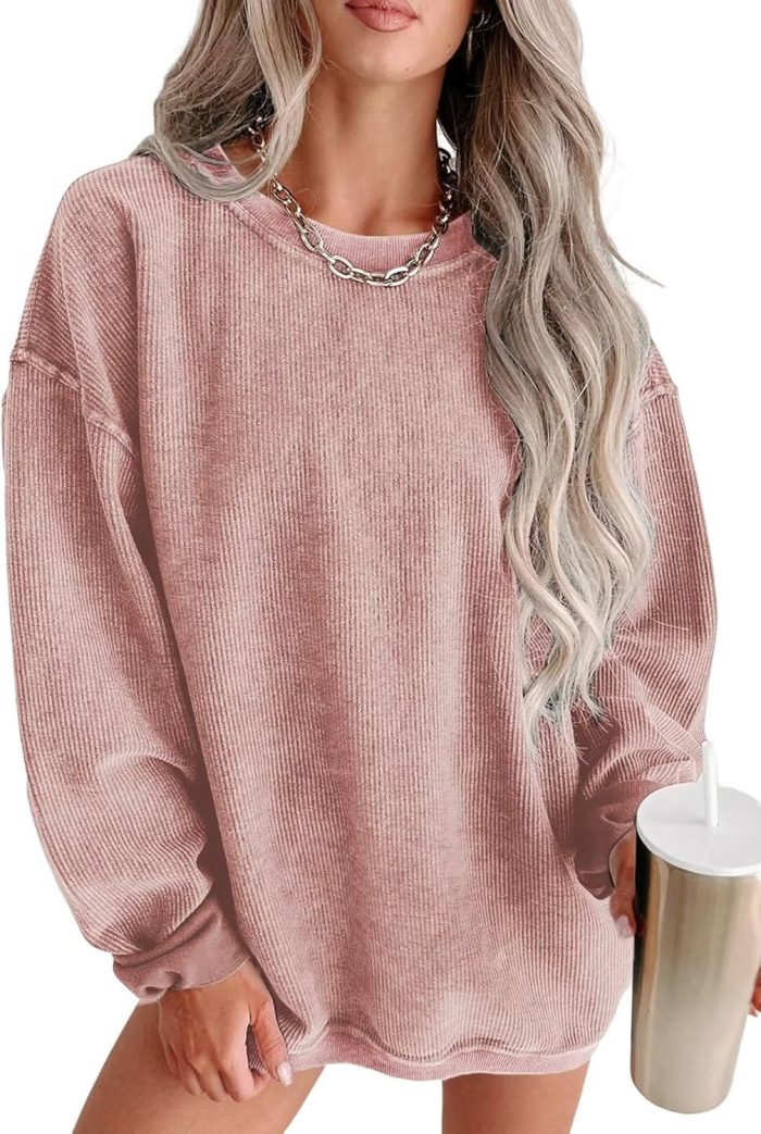 Women's Casual Corduroy Sweatshirts 2024 - Comfortable Long Sleeve Crewneck Pullovers for Fall and Winter