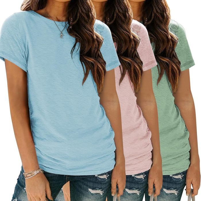 Womens 3 Pack T-Shirts Short Sleeve Summer Tops Fashion Basic Tees Comfy Casual Vacation Outfits Workout Clothes 2025