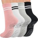 Pilates Socks for Women with Non Slip Grippers, Yoga Crew Socks for  Sticky Slipper Socks 4 Pairs