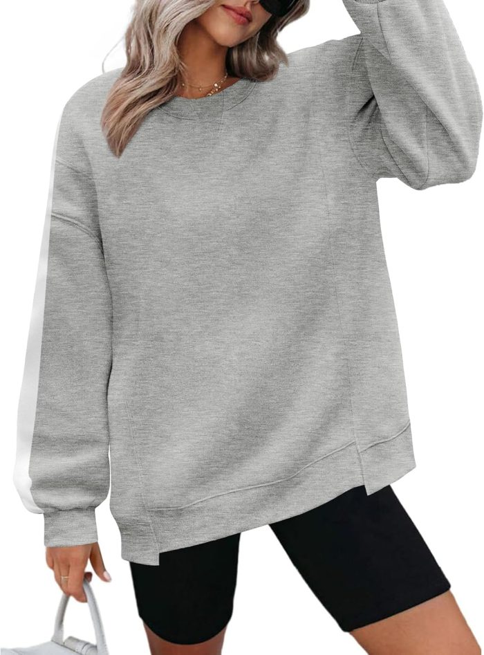 Womens Sweatshirt Long Sleeve Color Block Fleece Hoodies Fall Casual Crewneck Pullover Tunic Tops 2024 - Image 2