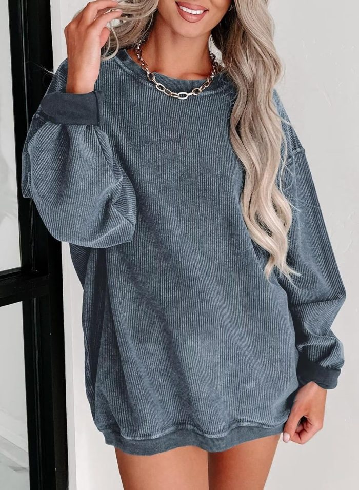 Women's Casual Corduroy Sweatshirts 2024 - Comfortable Long Sleeve Crewneck Pullovers for Fall and Winter - Image 2
