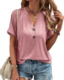 Boho Tops for Women Short Sleeve Floral Print Blouse Shirts Summer Casual Loose Button Down V Neck Dressy Shirt