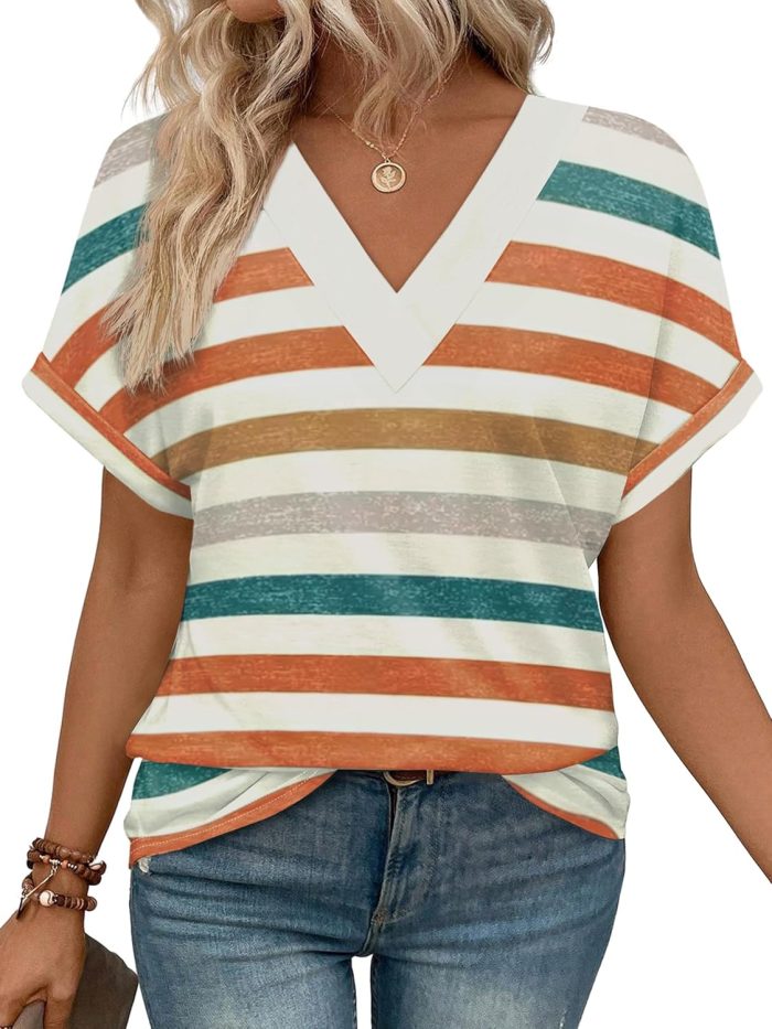 Womens Summer Tops Short Dolman Sleeve Shirts 2025 Fashion V Neck Outfits Clothes
