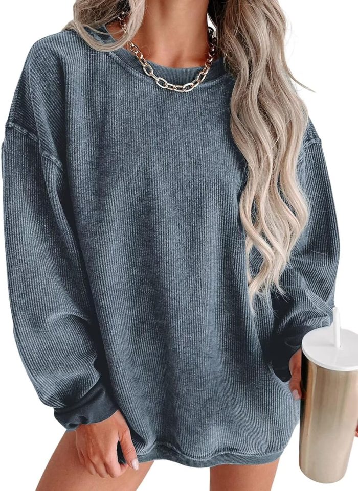 Women's Casual Corduroy Sweatshirts 2024 - Comfortable Long Sleeve Crewneck Pullovers for Fall and Winter